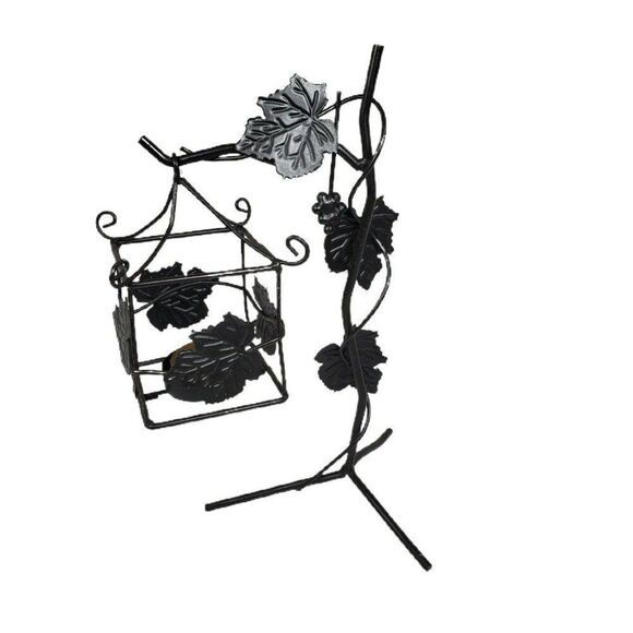 10" Decorative Black Scrolled Ivy Metal Tea Light Candle Holder Hanging Lantern - Picture 3 of 3